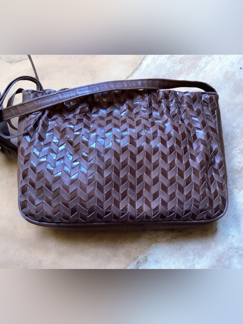 Woven Leather Shoulder Bag in Brown, excellent condition